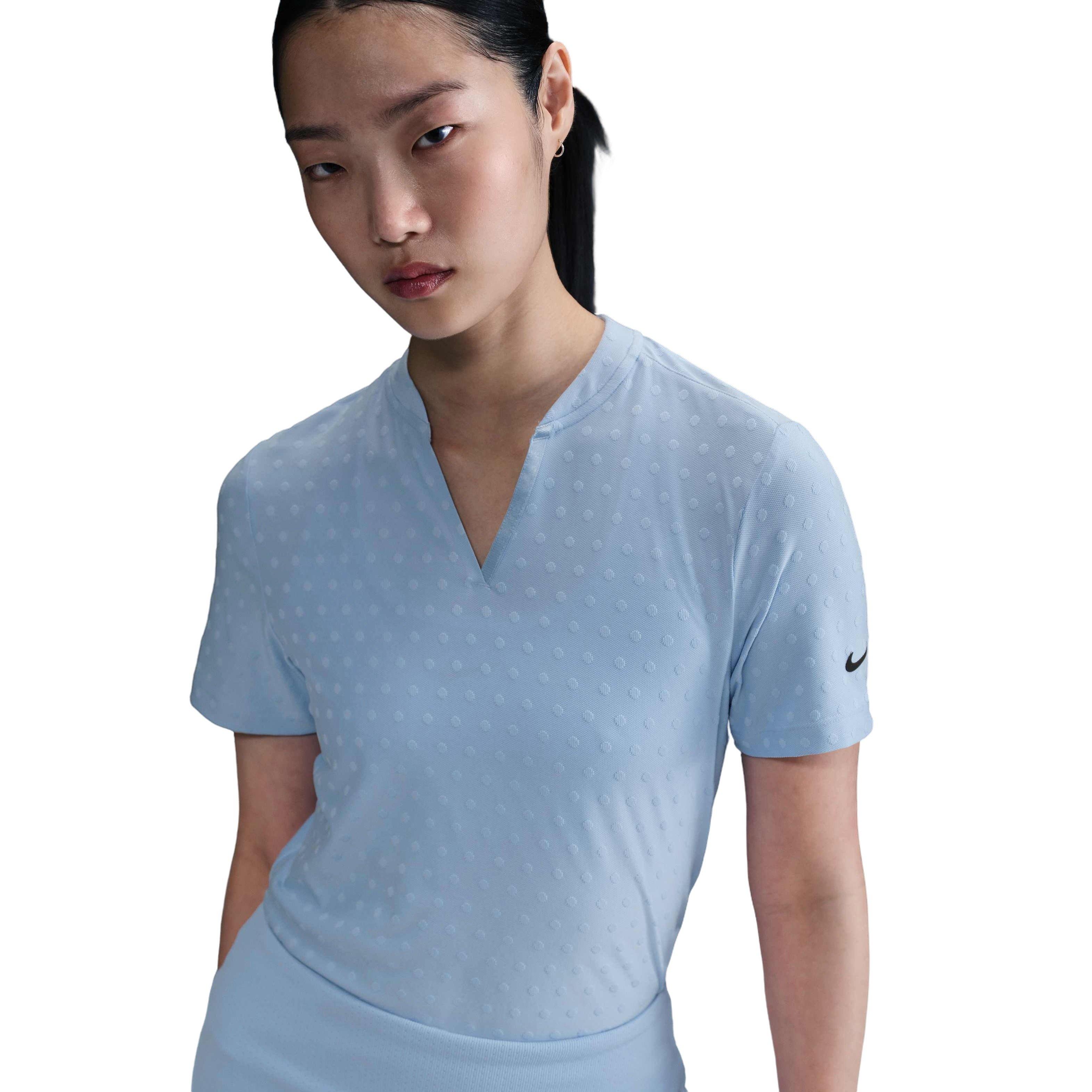 Nike Women's Dri-FIT Tour Short-Sleeve Blade Jacquard AOJ Golf Polo -Blue